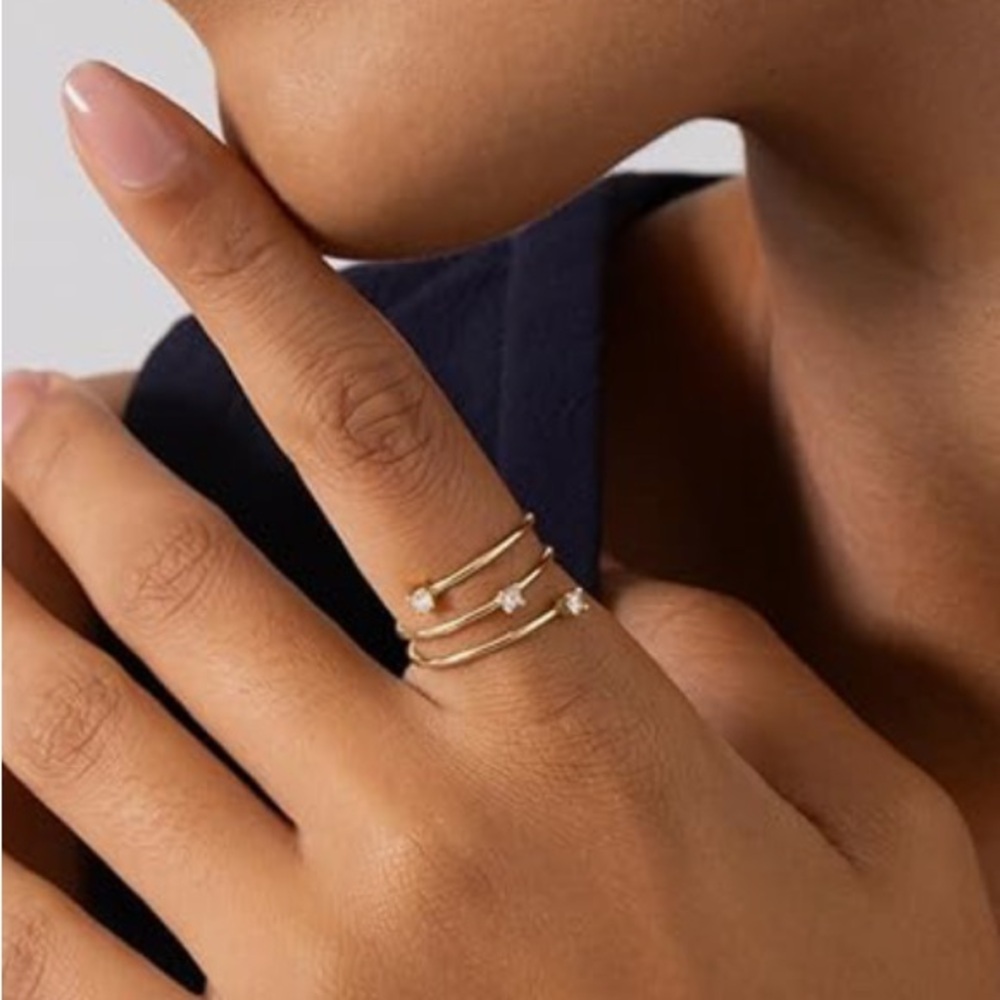 NEW 14k Gold Plated Dainty Wrap Ring with Cubic Zirconia - Picture 2 of 4